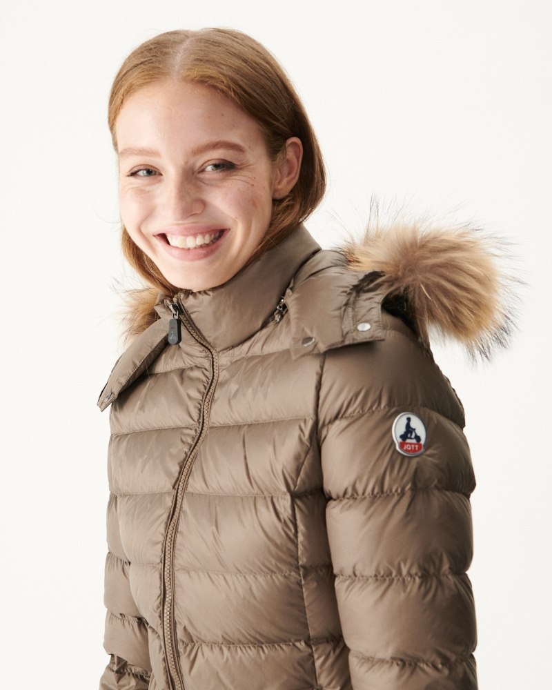 Grey Brown JOTT Luxe Extreme Cold Hooded Women's Down Jackets | ILC-0197