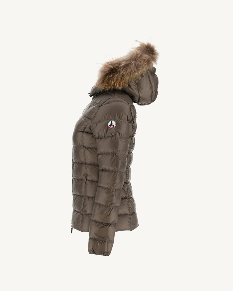 Grey Brown JOTT Luxe Extreme Cold Hooded Women's Down Jackets | ILC-0197