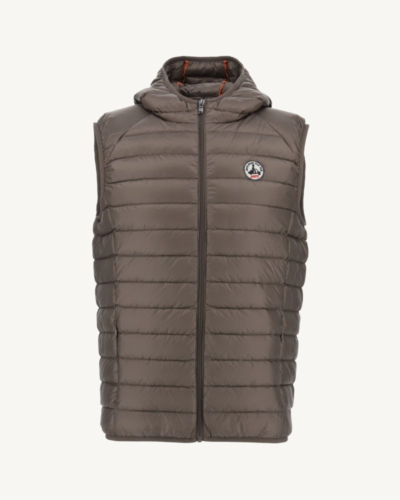 Grey Brown JOTT Pat Hooded Sleeveless Men's Padded Jackets | QBA-4427