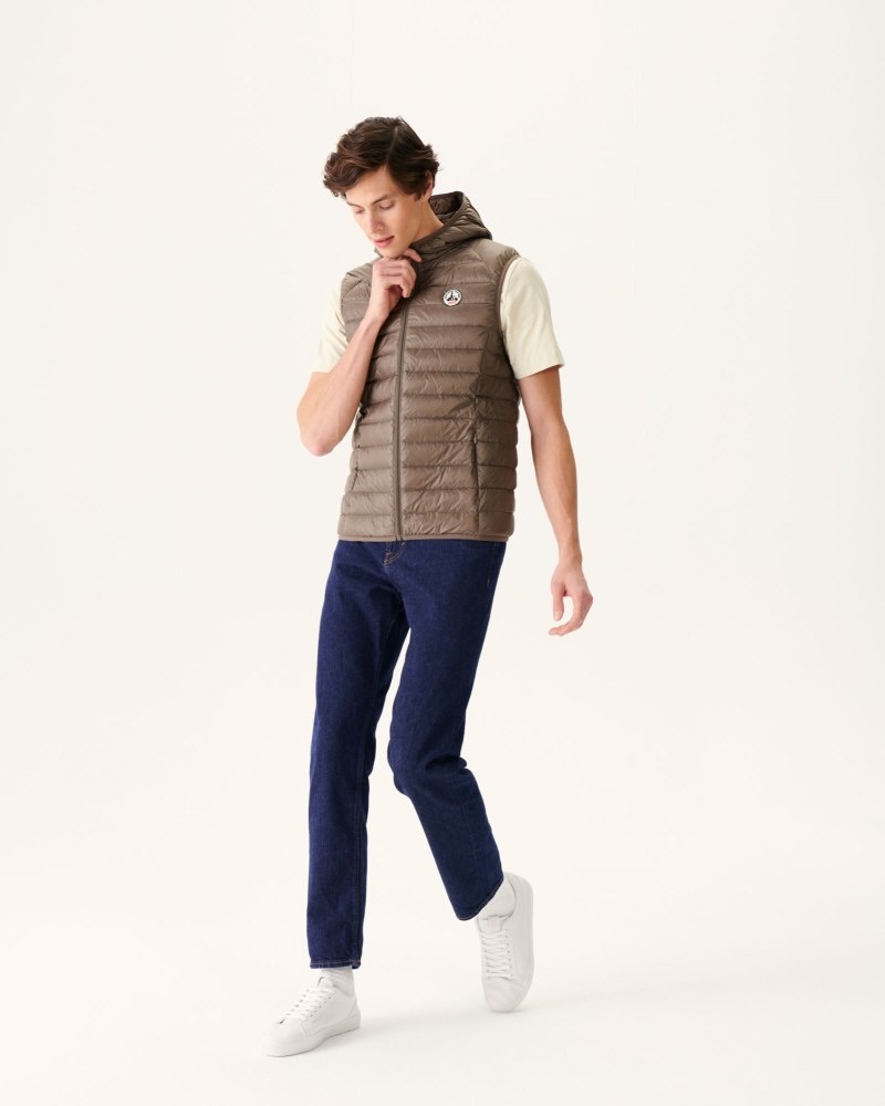 Grey Brown JOTT Pat Hooded Sleeveless Men's Padded Jackets | QBA-4427