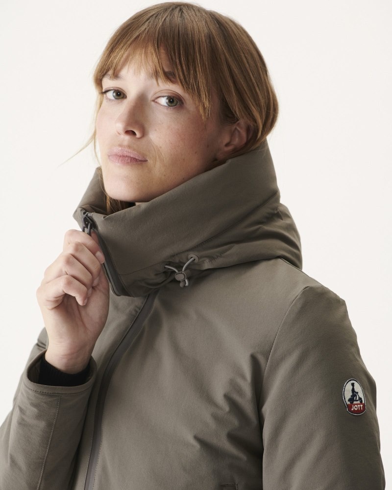 Grey Brown JOTT Siberian Hooded Women's Puffer Jackets | NAV-2586