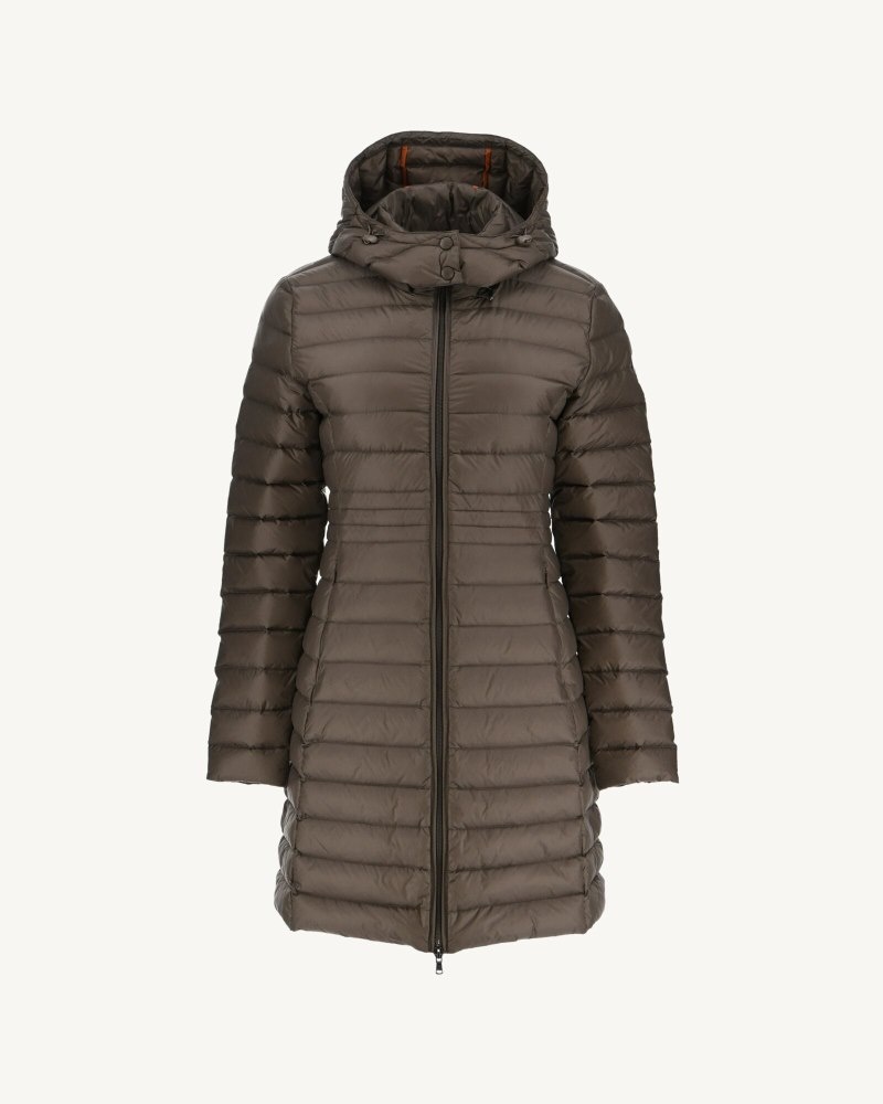 Grey Brown JOTT Vero Long Hooded Women's Puffer Jackets | BJA-6240