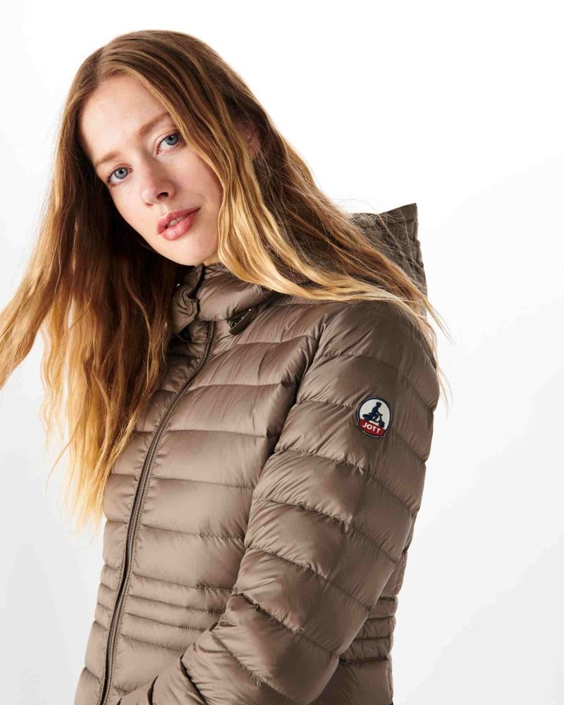 Grey Brown JOTT Vero Long Hooded Women's Puffer Jackets | BJA-6240