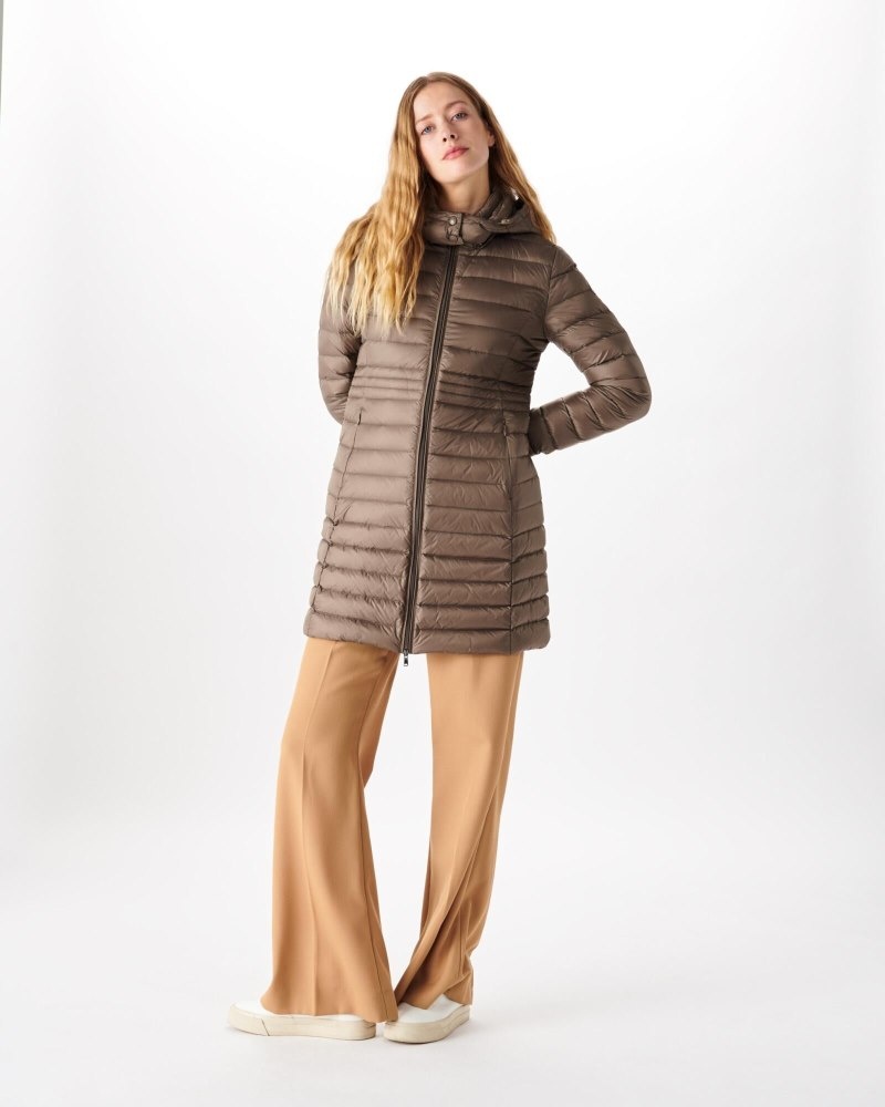 Grey Brown JOTT Vero Long Hooded Women's Puffer Jackets | BJA-6240