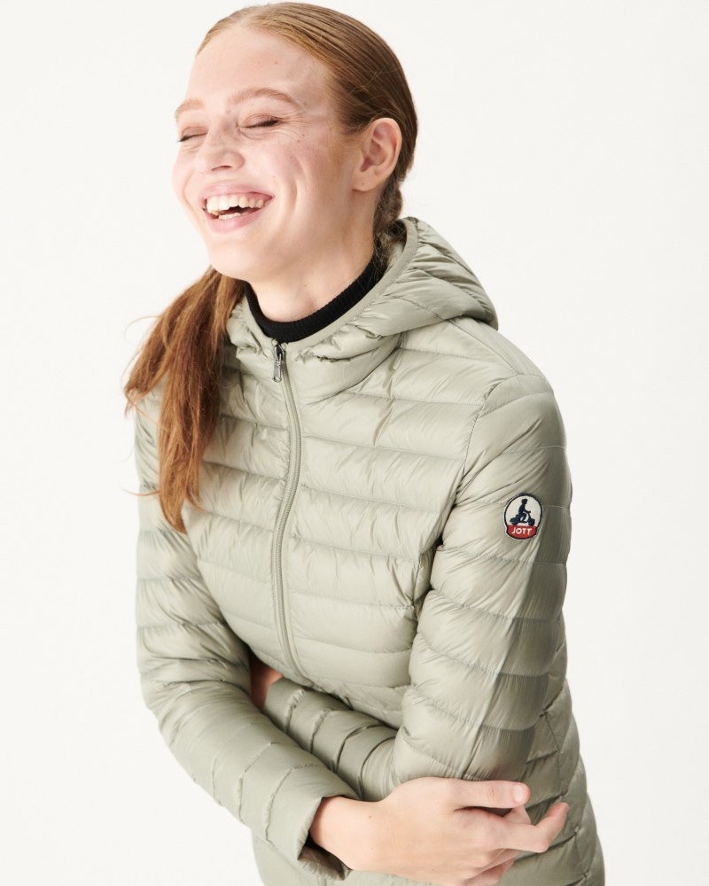 Grey Green JOTT Cloe Lightweight Hooded Women's Down Jackets | EQP-4543