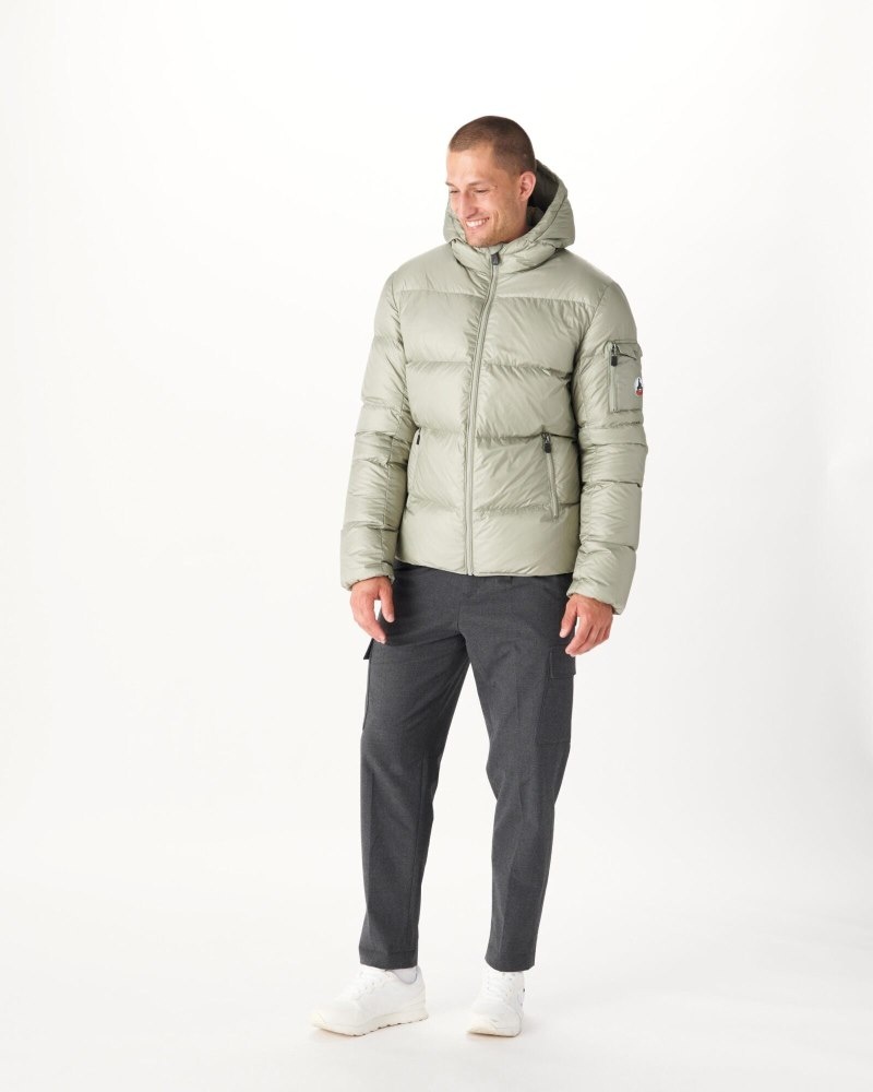 Grey Green JOTT Java Great Cold Hooded Men's Down Jackets | UCC-0181