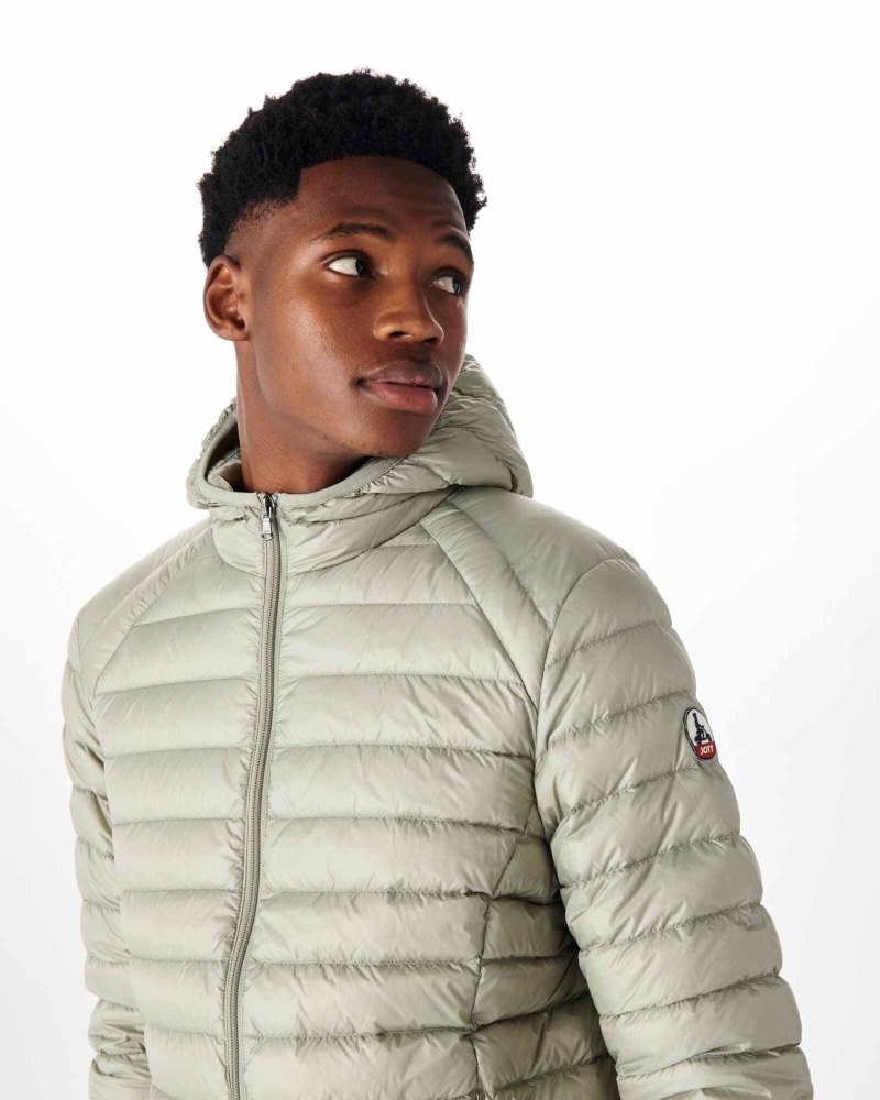 Grey Green JOTT Nico Lightweight Hooded Men's Down Jackets | OEG-2572