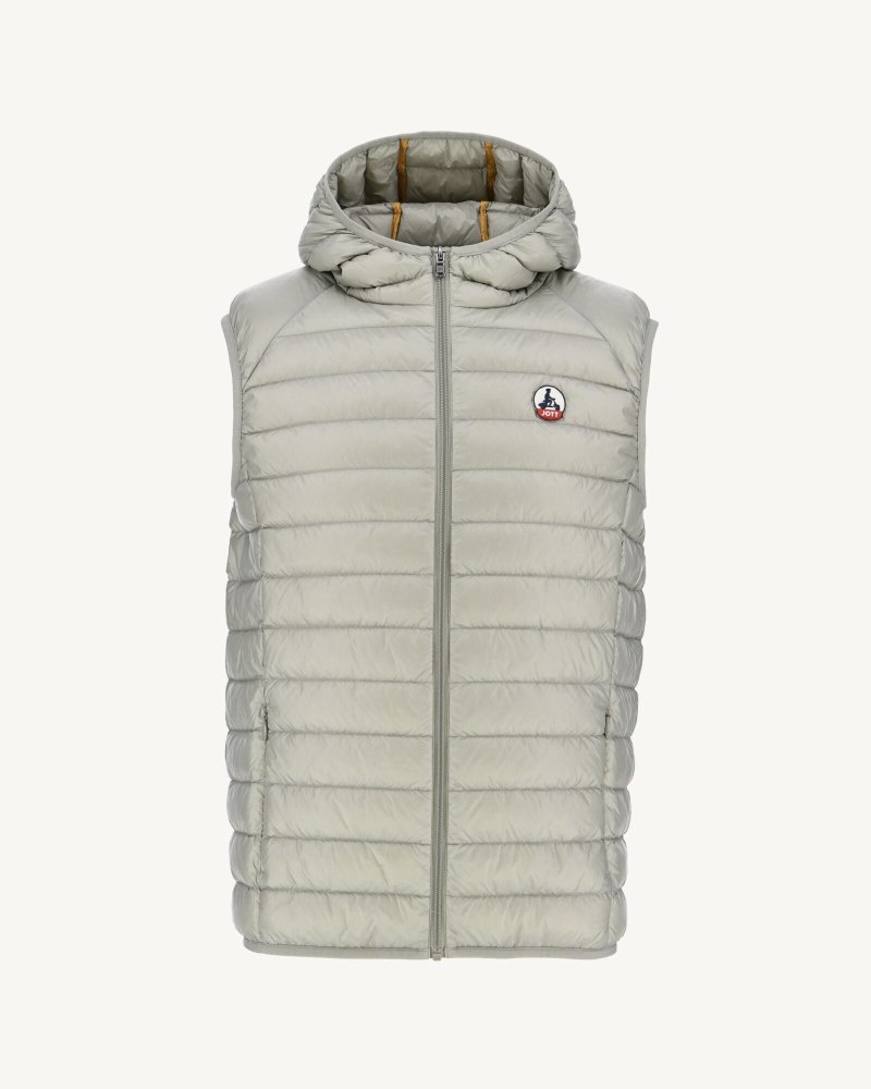 Grey Green JOTT Pat Hooded Sleeveless Men's Down Jackets | FHH-4517