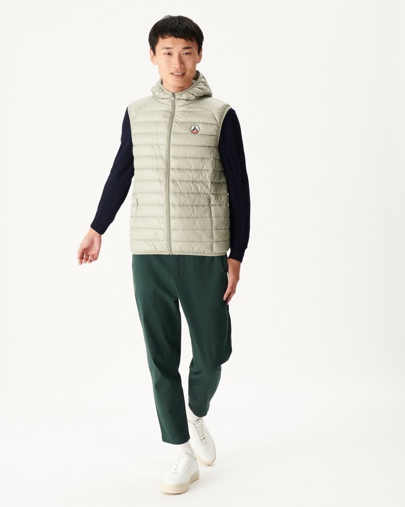 Grey Green JOTT Pat Hooded Sleeveless Men's Down Jackets | FHH-4517