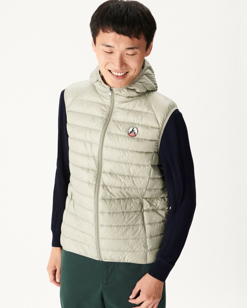 Grey Green JOTT Pat Hooded Sleeveless Men\'s Down Jackets | FHH-4517