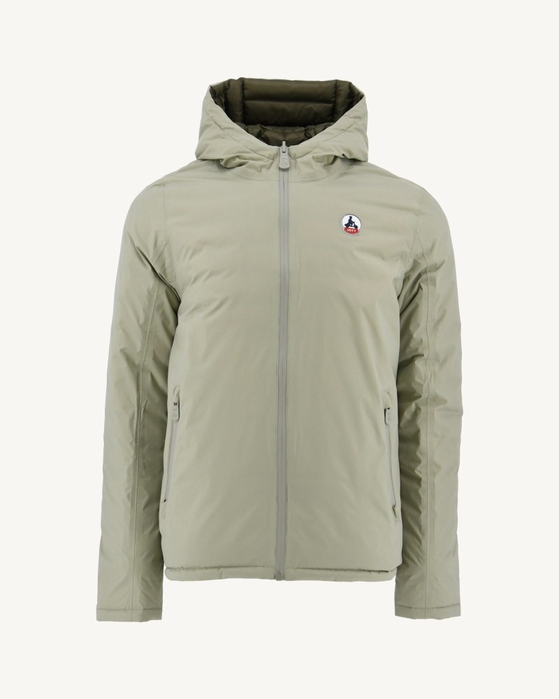 Grey Green / Olive JOTT Bergen Reversible Hooded Men's Puffer Jackets | XEU-9462