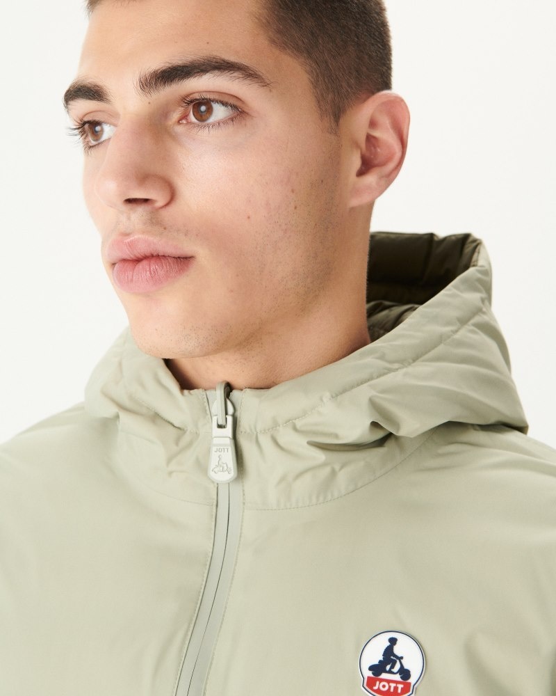 Grey Green / Olive JOTT Bergen Reversible Hooded Men's Puffer Jackets | XEU-9462