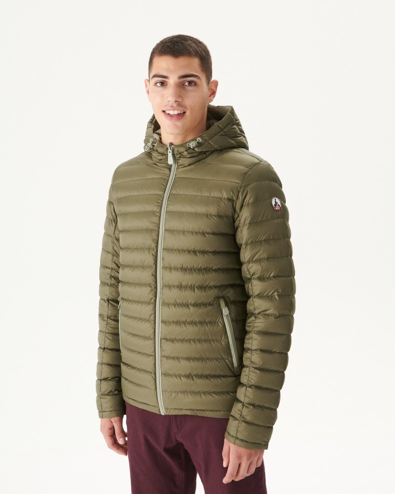 Grey Green / Olive JOTT Bergen Reversible Hooded Men's Puffer Jackets | XEU-9462