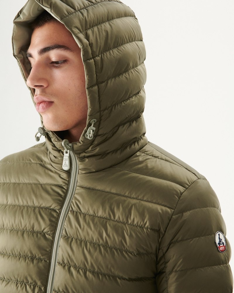 Grey Green / Olive JOTT Bergen Reversible Hooded Men's Puffer Jackets | XEU-9462