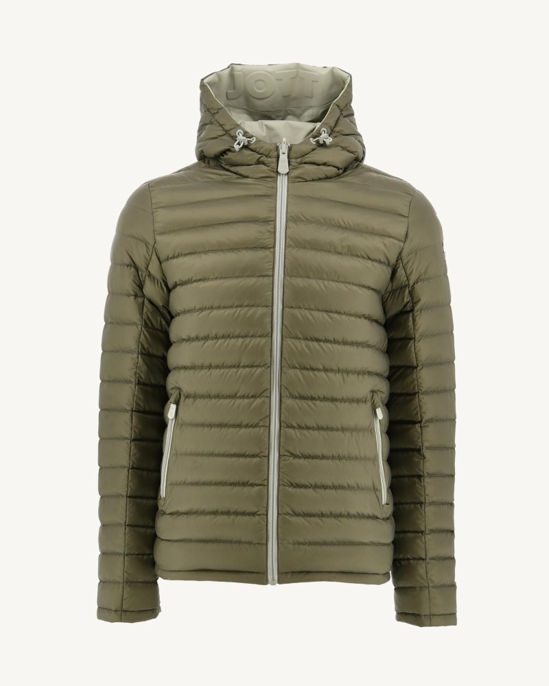 Grey Green / Olive JOTT Bergen Reversible Hooded Men's Puffer Jackets | XEU-9462