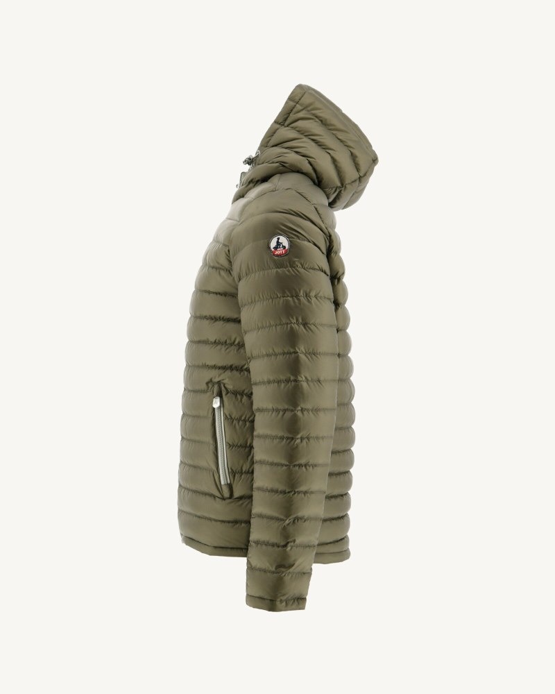 Grey Green / Olive JOTT Bergen Reversible Hooded Men's Puffer Jackets | XEU-9462