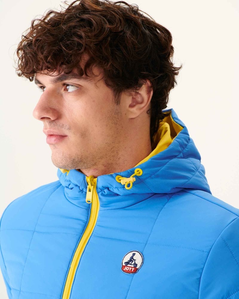 Lemon / Blue JOTT Vigo Reversible Hooded Ultralight Men's Down Jackets | SUQ-5556