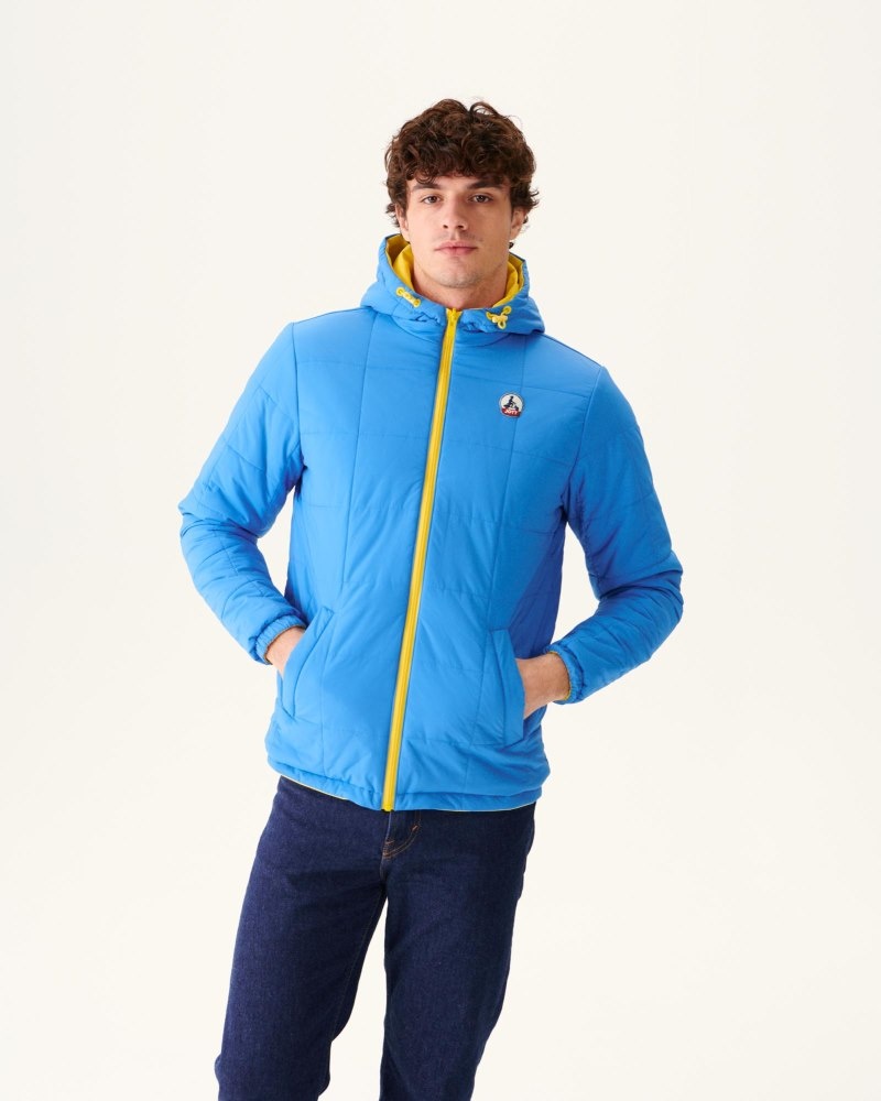 Lemon / Blue JOTT Vigo Reversible Hooded Ultralight Men's Down Jackets | SUQ-5556