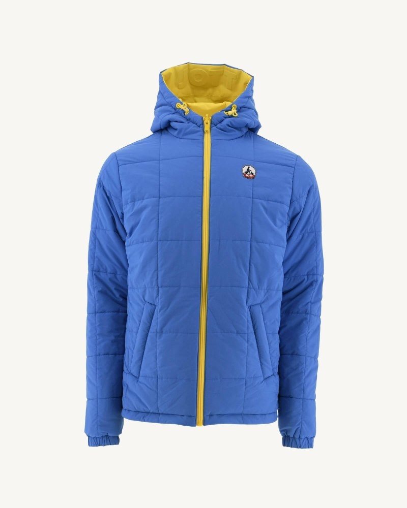 Lemon / Blue JOTT Vigo Reversible Hooded Ultralight Men's Down Jackets | SUQ-5556