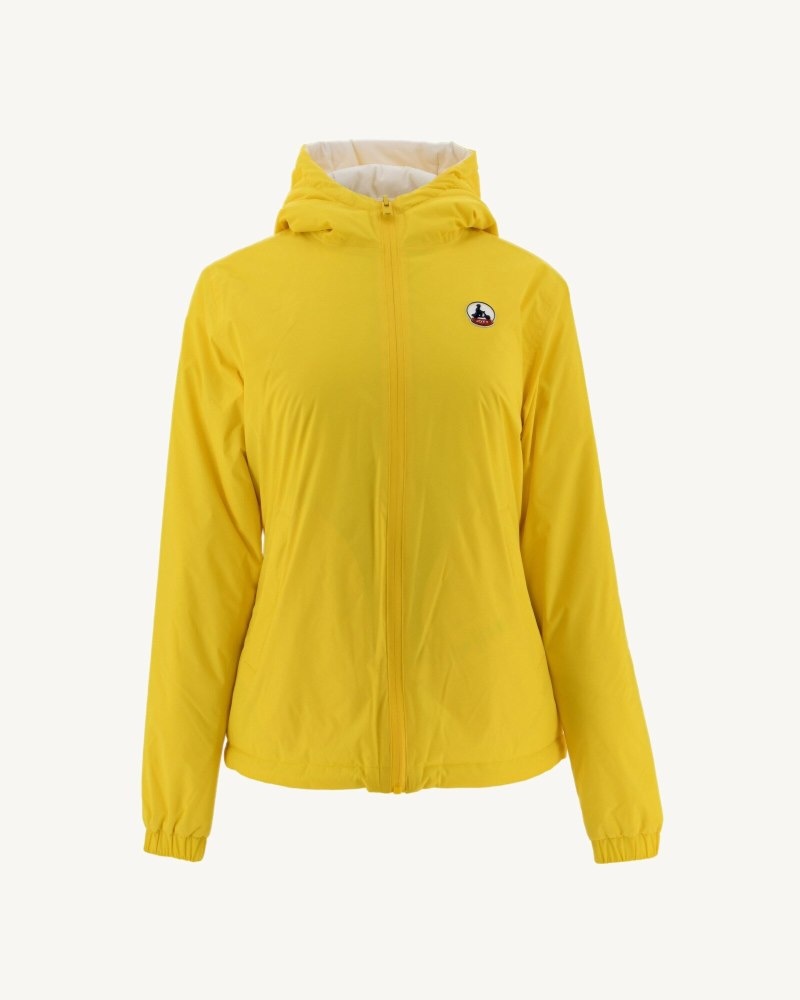 Lemon / Off-white JOTT Kara Reversible Hooded Ultralight Women's Down Jackets | LOM-0127