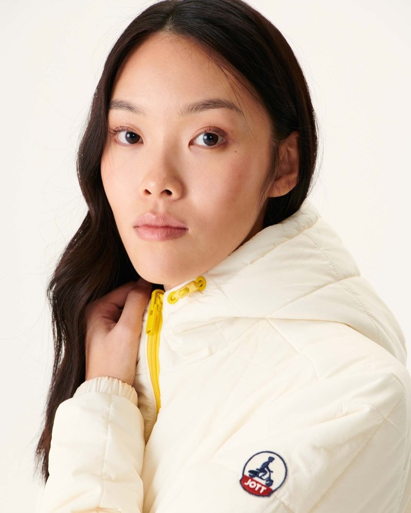 Lemon / Off-white JOTT Kara Reversible Hooded Ultralight Women's Down Jackets | LOM-0127