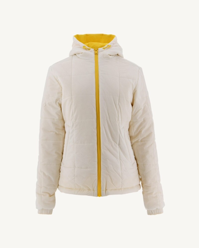 Lemon / Off-white JOTT Kara Reversible Hooded Ultralight Women's Down Jackets | LOM-0127