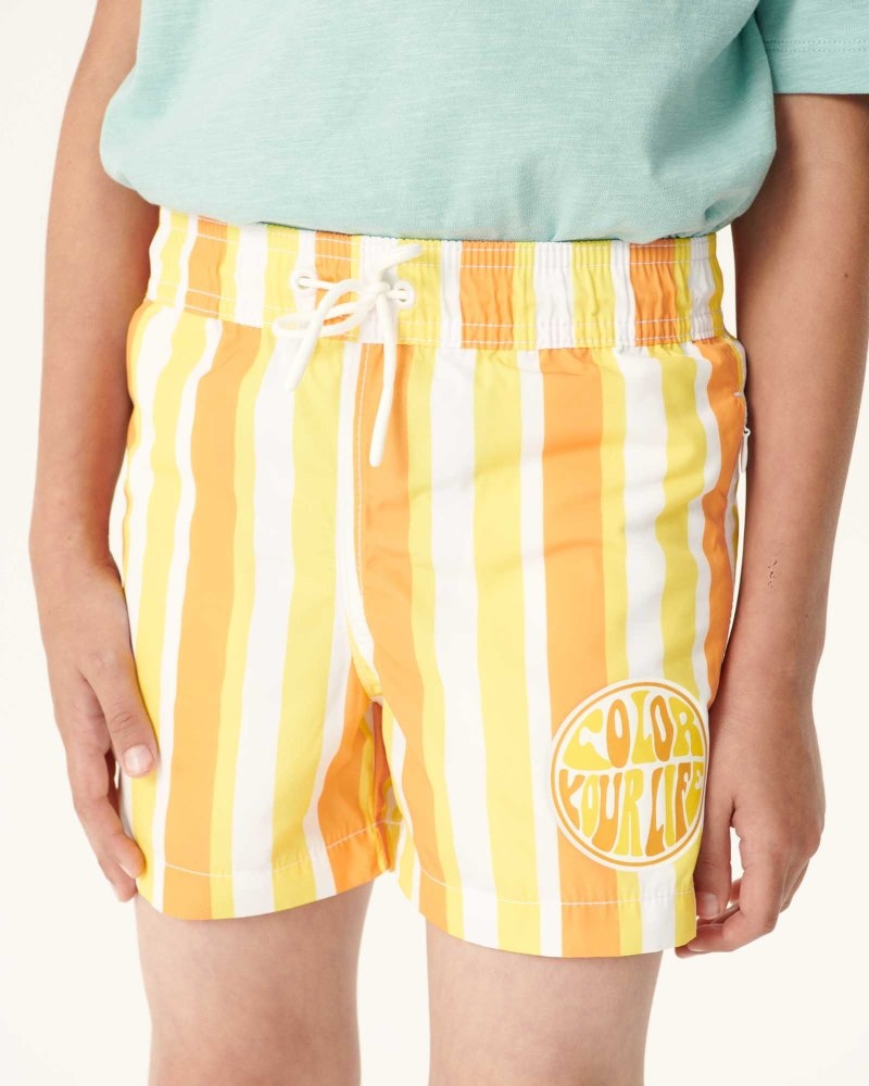 Lemon / White JOTT Cassis Stripe Kids' Swim Shorts | XKK-1262