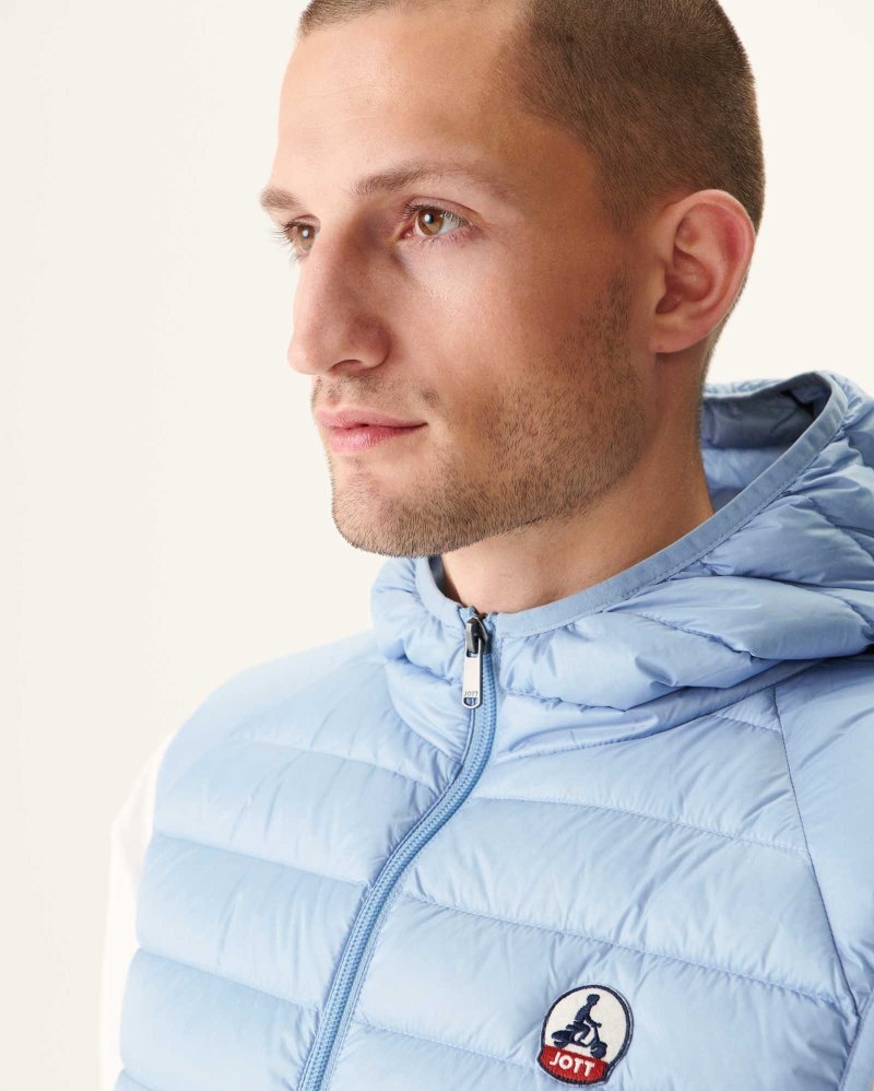 Light Blue JOTT Pat Sleeveless Hooded Men's Padded Jackets | JEO-5712