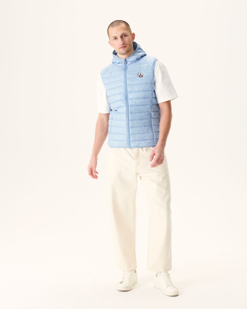 Light Blue JOTT Pat Sleeveless Hooded Men's Padded Jackets | JEO-5712