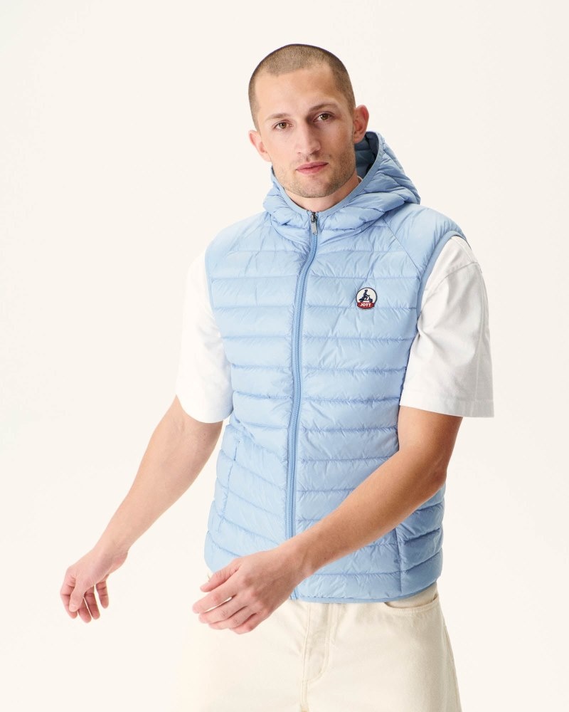 Light Blue JOTT Pat Sleeveless Hooded Men\'s Padded Jackets | JEO-5712