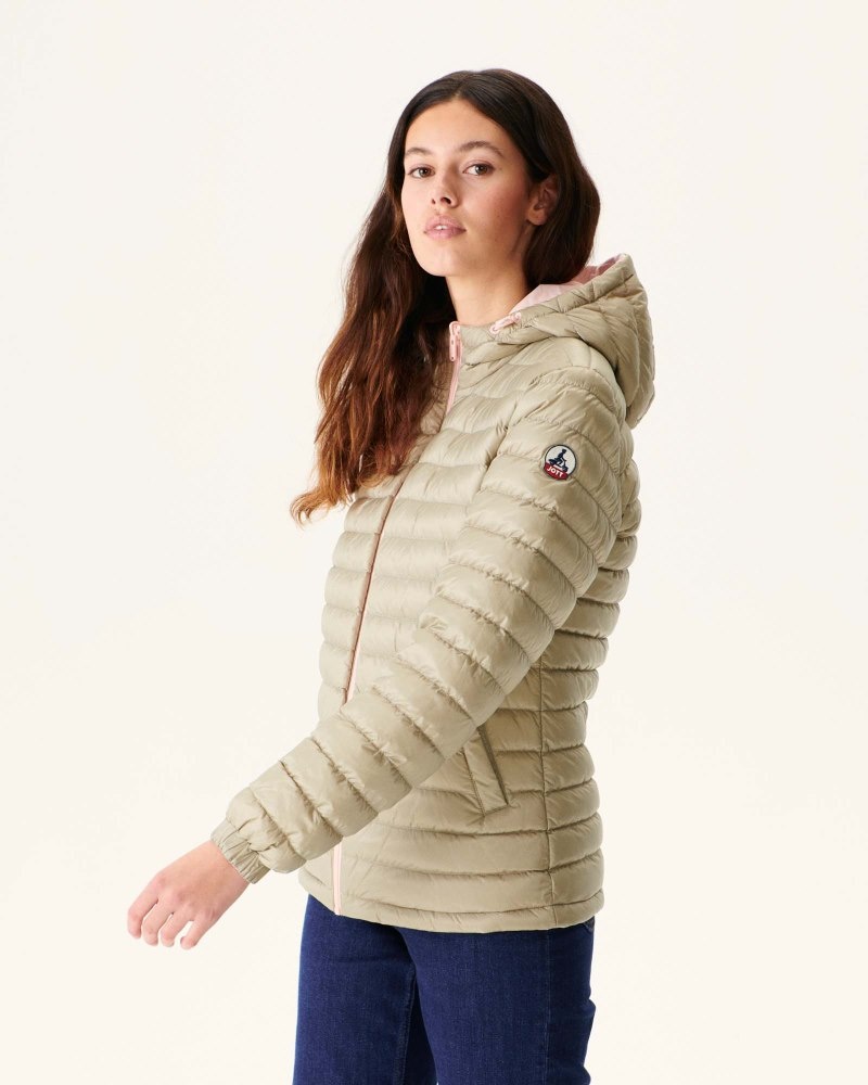 Light Pink / Beige JOTT Vienna Reversible Hooded Women's Down Jackets | GEY-0647