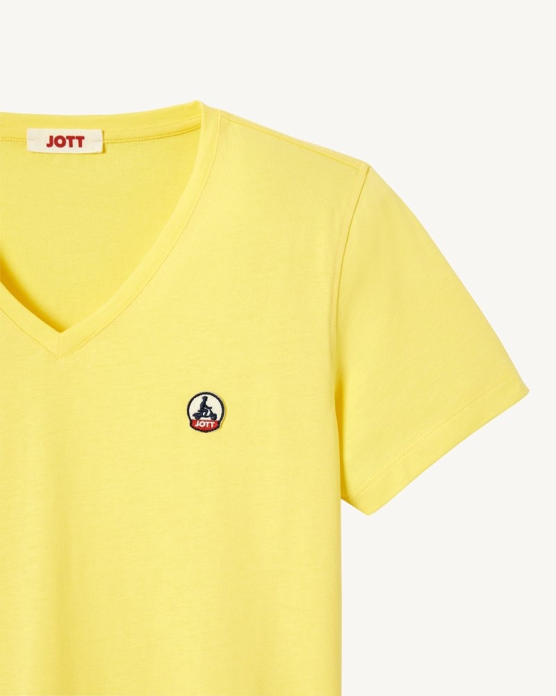 Light Yellow JOTT Cancun Plain V-neck Organic Cotton Women's T Shirts | UGU-4631