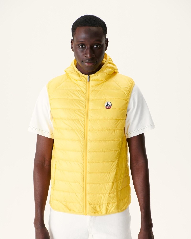 Light Yellow JOTT Pat Sleeveless Hooded Men's Down Jackets | KJE-3881