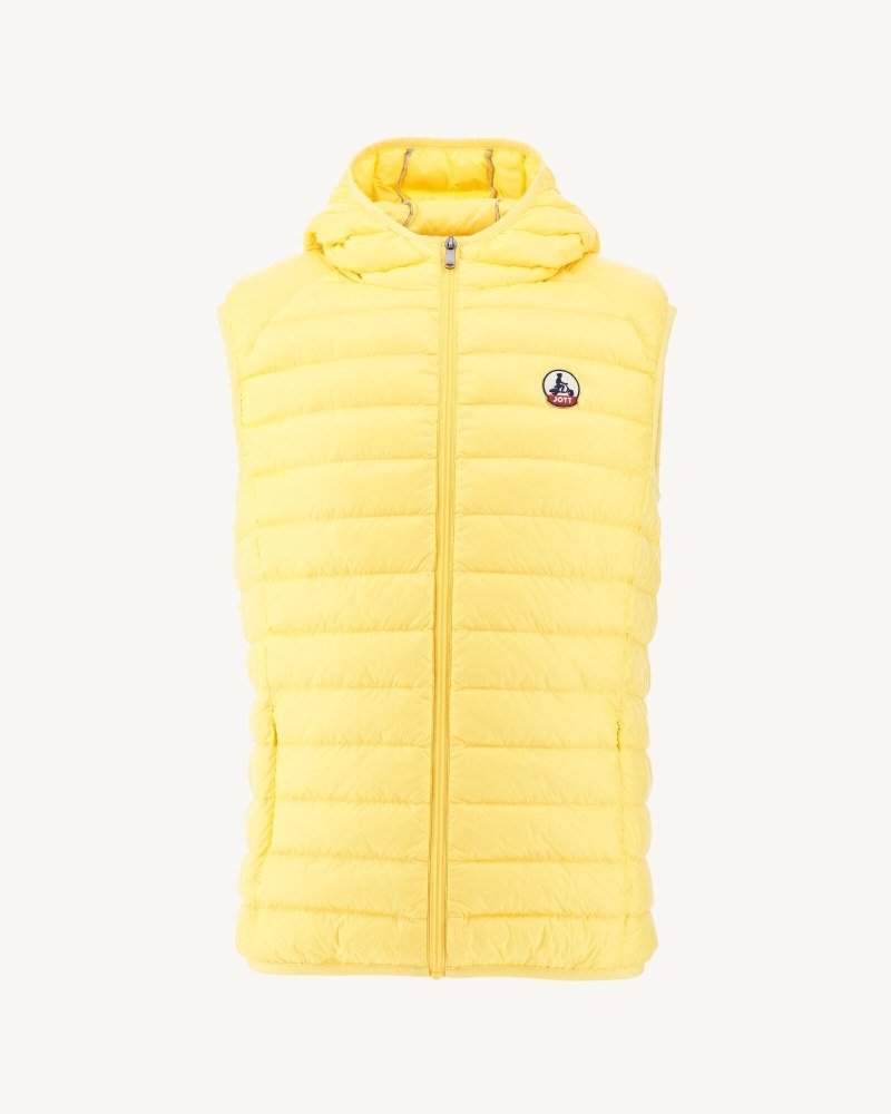 Light Yellow JOTT Pat Sleeveless Hooded Men's Down Jackets | KJE-3881