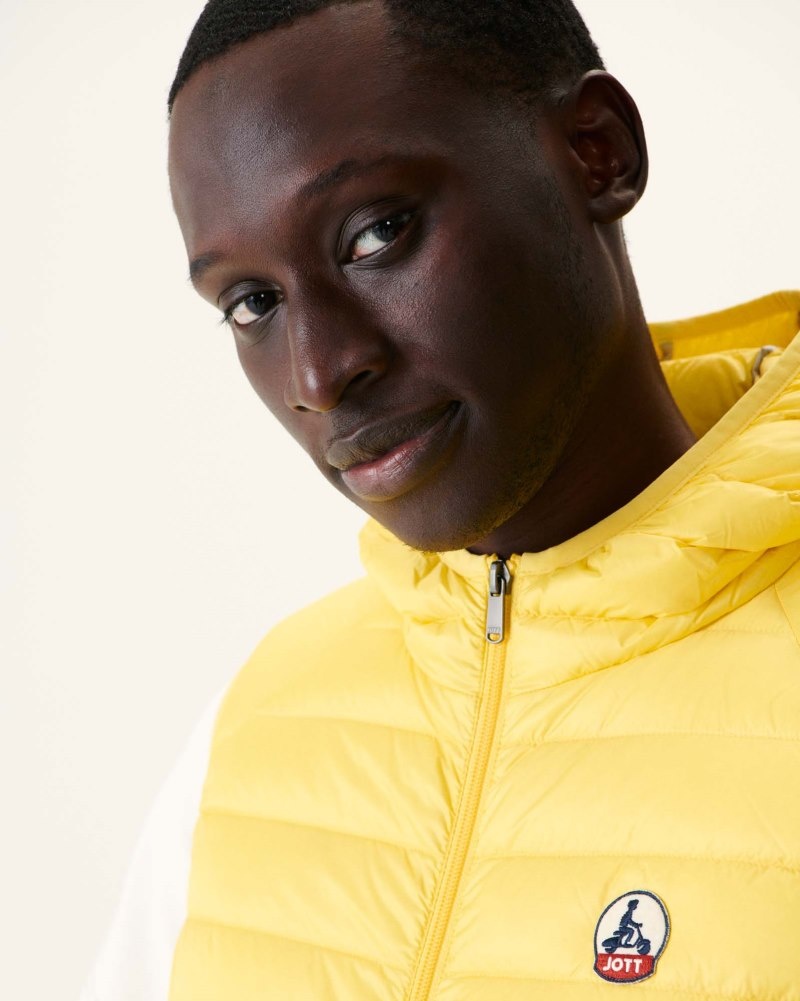 Light Yellow JOTT Pat Sleeveless Hooded Men's Down Jackets | KJE-3881