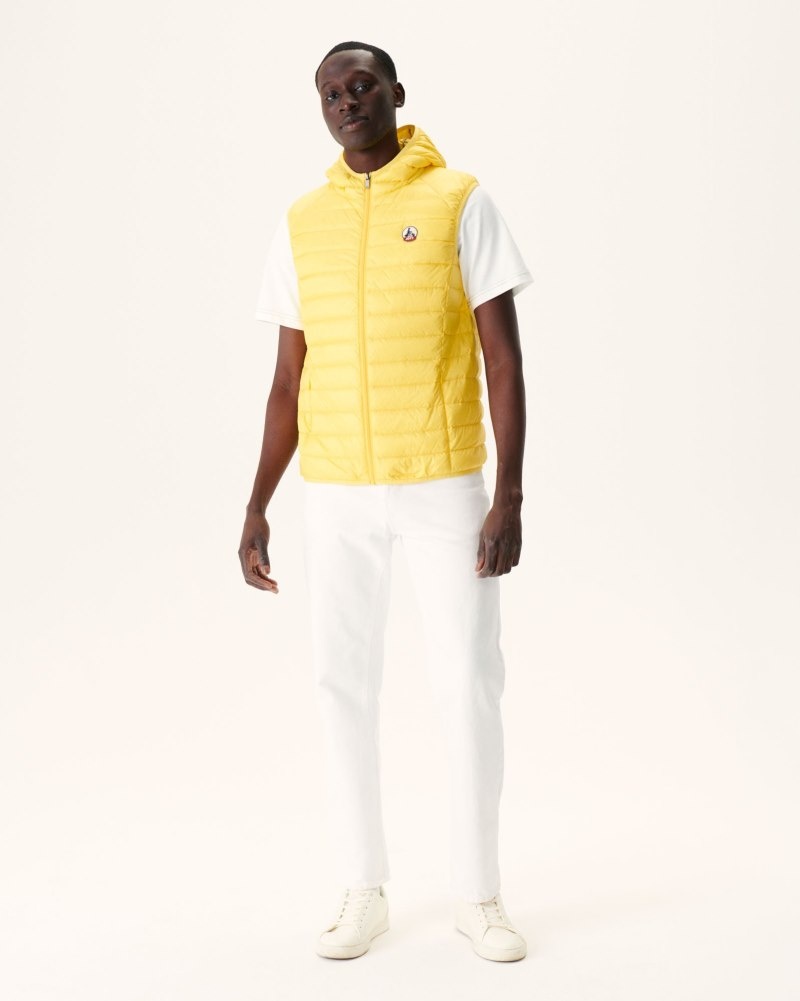 Light Yellow JOTT Pat Sleeveless Hooded Men's Down Jackets | KJE-3881