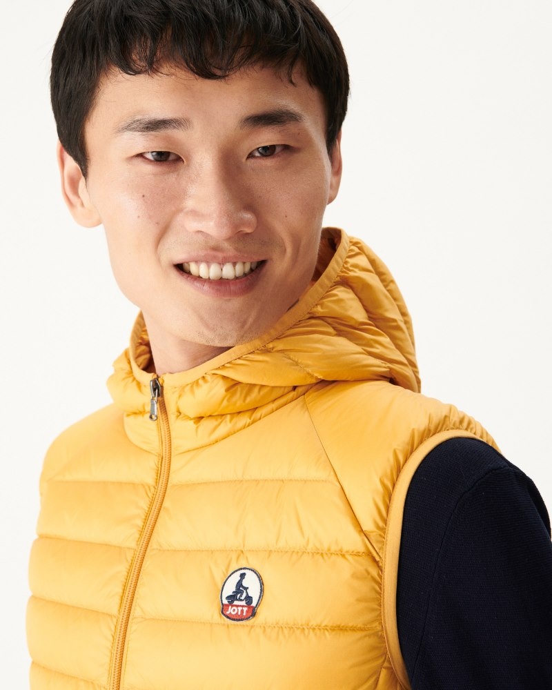 Mustard JOTT Pat Sleeveless Hooded Men's Down Jackets | ZGB-0233