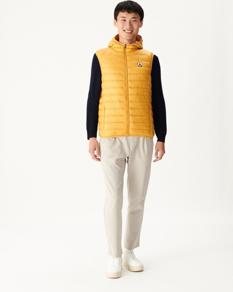 Mustard JOTT Pat Sleeveless Hooded Men's Down Jackets | ZGB-0233