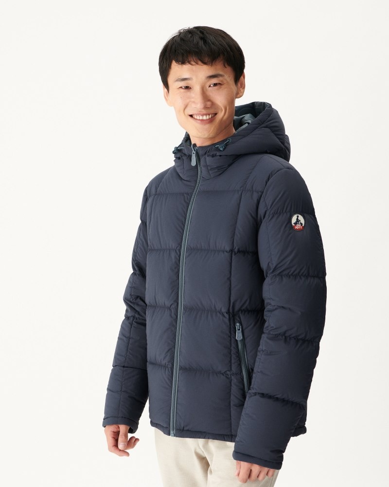 Navy Blue JOTT Aspen Great Cold Reversible Hooded Men's Down Jackets | CUG-2918