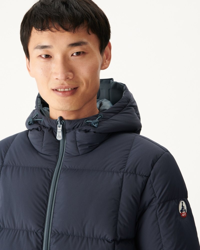 Navy Blue JOTT Aspen Great Cold Reversible Hooded Men's Down Jackets | CUG-2918