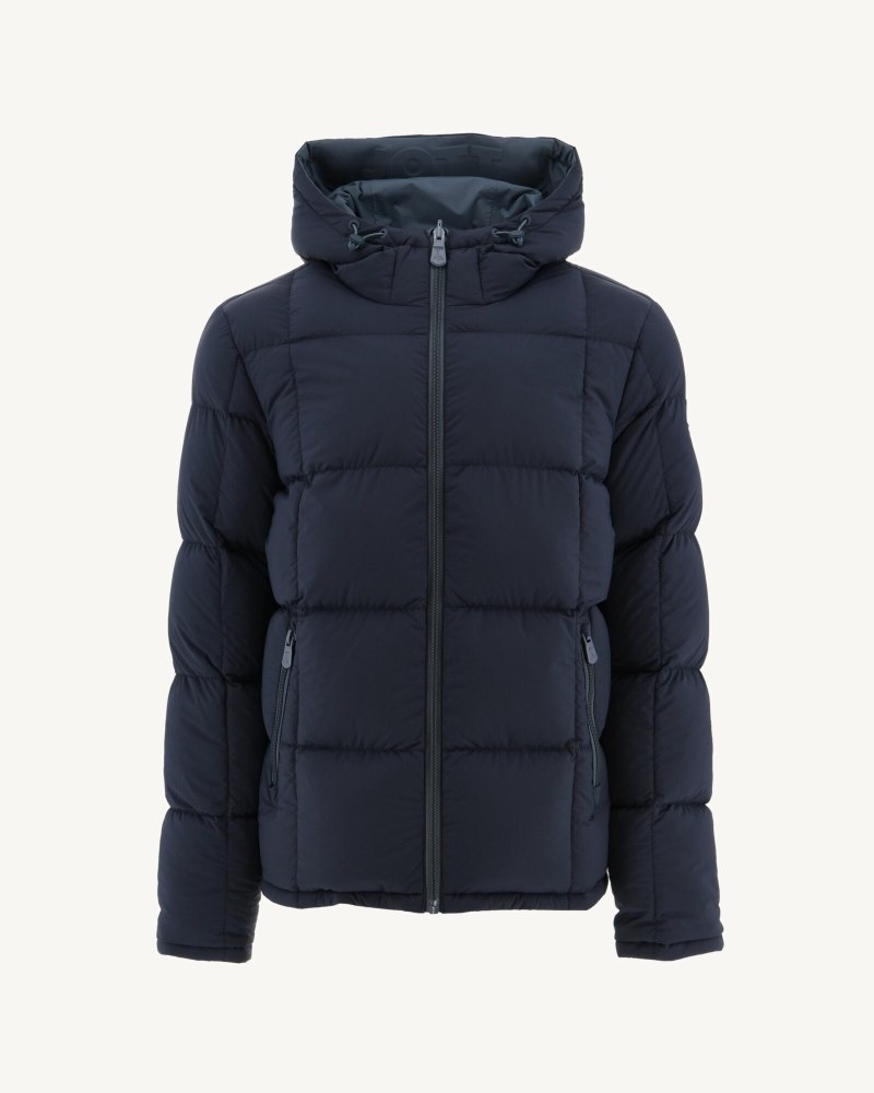 Navy Blue JOTT Aspen Great Cold Reversible Hooded Men's Down Jackets | CUG-2918