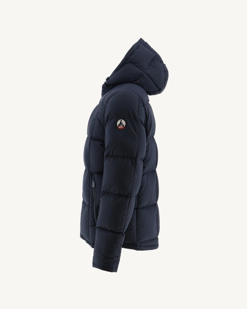 Navy Blue JOTT Aspen Great Cold Reversible Hooded Men's Down Jackets | CUG-2918