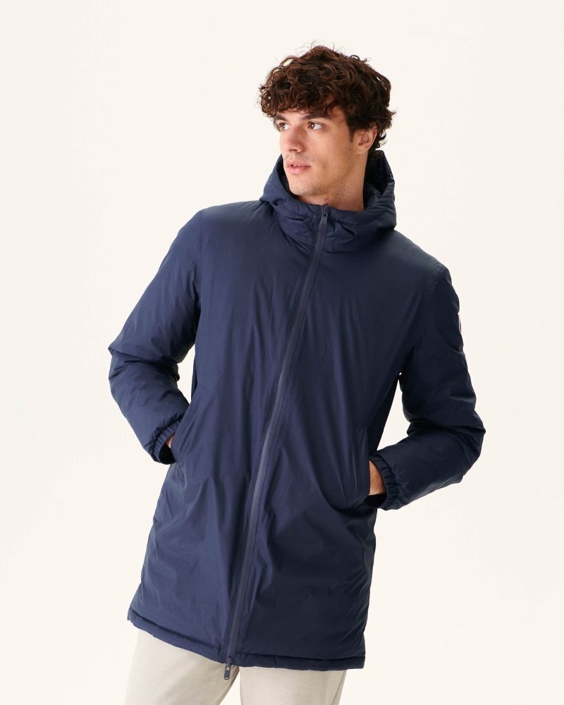 Navy JOTT Amsterdam Long Reversible Hooded Men's Puffer Jackets | GSP-7887