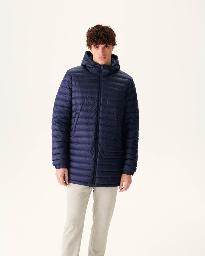 Navy JOTT Amsterdam Long Reversible Hooded Men's Puffer Jackets | GSP-7887