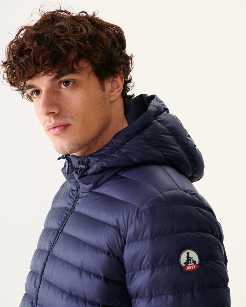 Navy JOTT Amsterdam Long Reversible Hooded Men's Puffer Jackets | GSP-7887