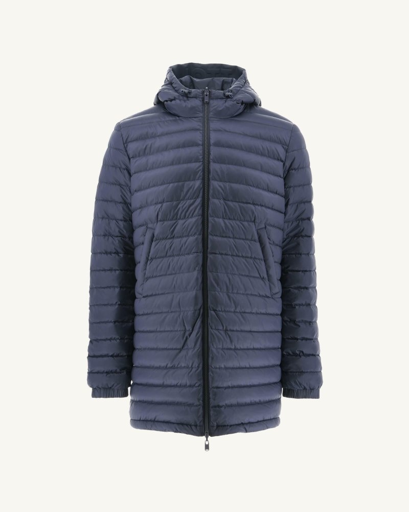 Navy JOTT Amsterdam Long Reversible Hooded Men's Puffer Jackets | GSP-7887