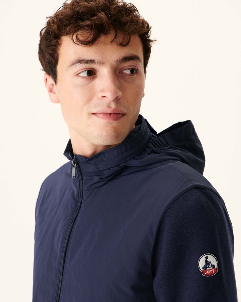 Navy JOTT Bardenas Bi-material Hooded Men's Jackets | JIG-8638