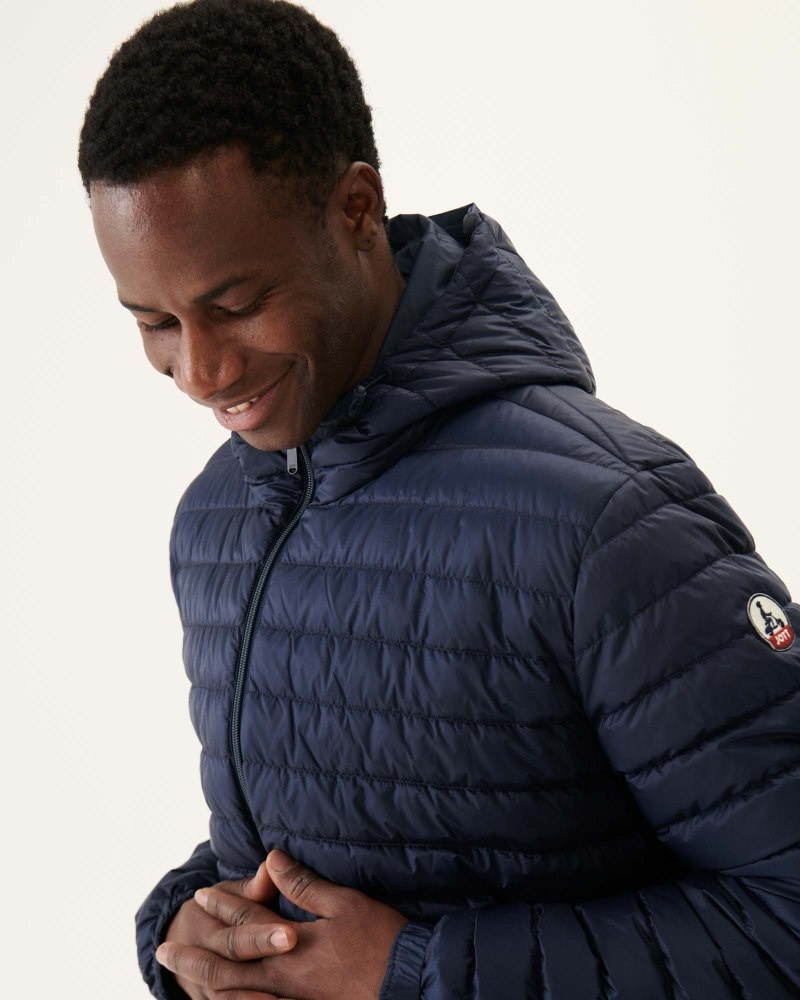 Navy JOTT Bergen Reversible Hooded Men's Down Jackets | XJP-8168