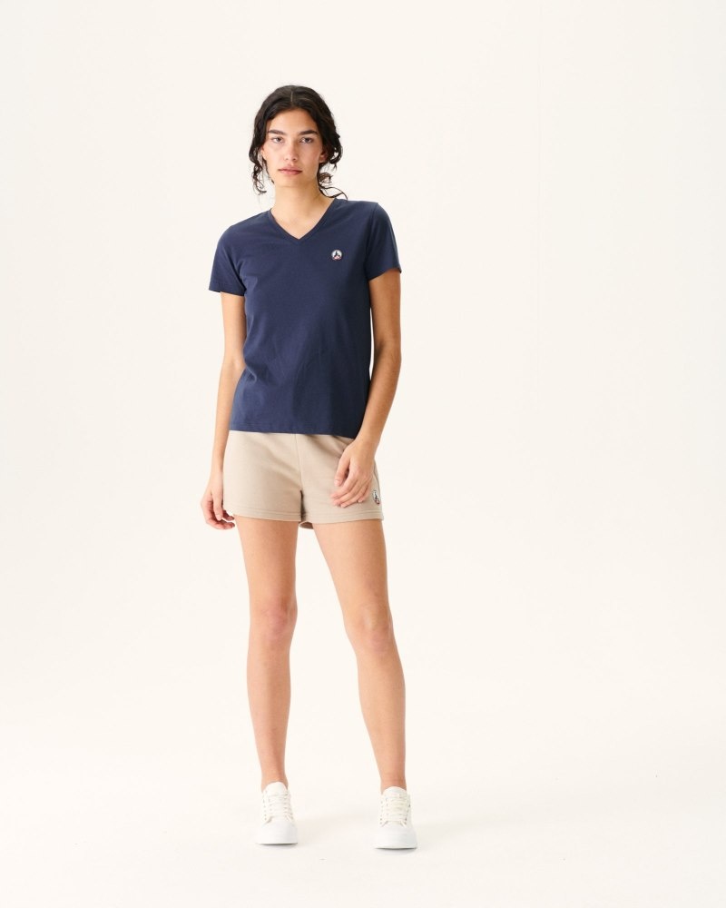 Navy JOTT Cancun Plain V-neck Organic Cotton Women's T Shirts | CBN-4772