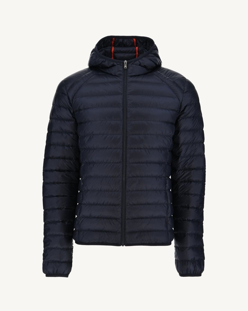 Navy JOTT Nico Lightweight Hooded Men's Down Jackets | REZ-4330